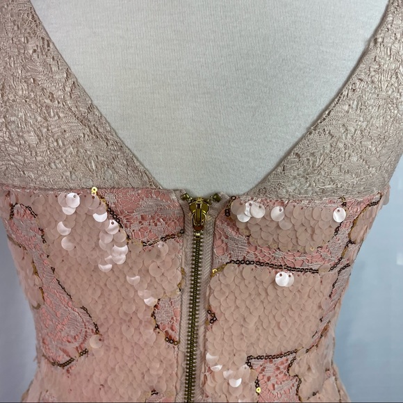 Anthropologie Eva Franco  Blush Gold Sequin Lace Fit and Flare Dress 8 - Picture 5 of 14